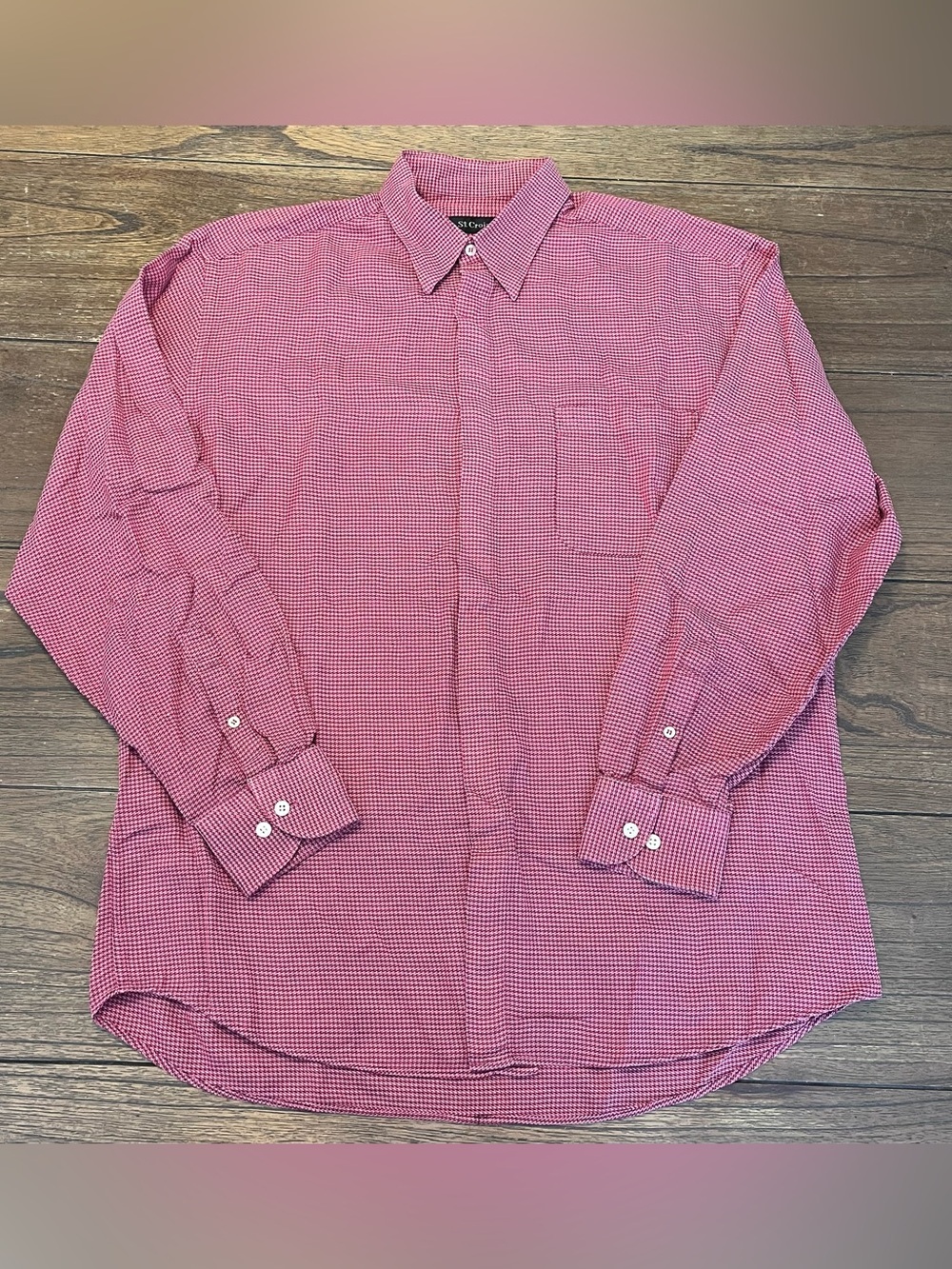 St. Croix Red and White Mini Check Button Down Shirt Mens Large 100% Cotton